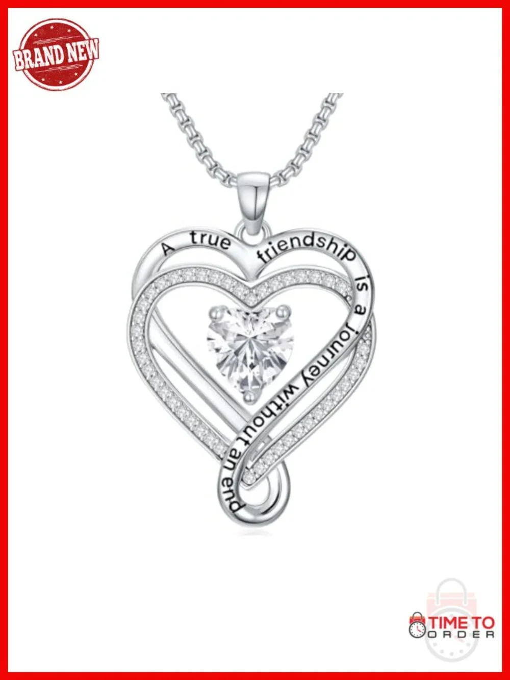 White Gold Plated Heart Pendant Necklace with Cubic Zirconia